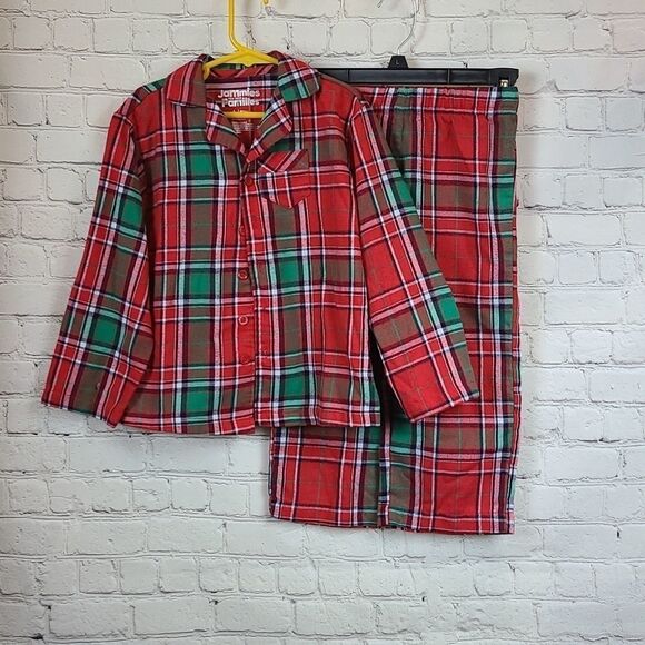 Jammies for Families 2pc Red Plaid Flannel Pajama Sleepwear Festive Boys 4 PJs - Picture 2 of 7